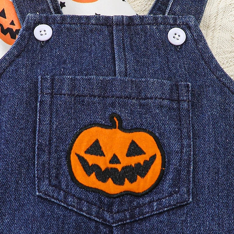 3Pcs Toddler Halloween Costumes Set Long Sleeve Ghost Witch Print Tops Pants Hat Infant Clothes for Party
