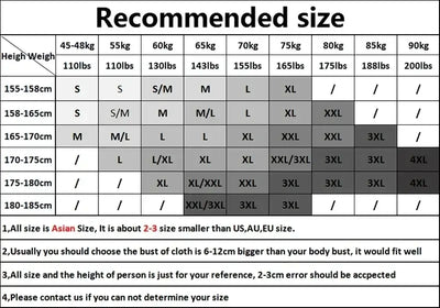 Recommended size chart for engineer t-shirt for men, detailing height and weight ranges with corresponding sizes.