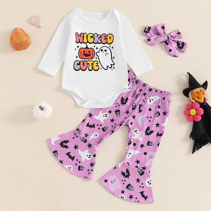 3Pcs Baby Boy Halloween Costumes Long Sleeve Jumpsuit Pumpkin Print Pants Hat Set Holiday Apparel for Infants