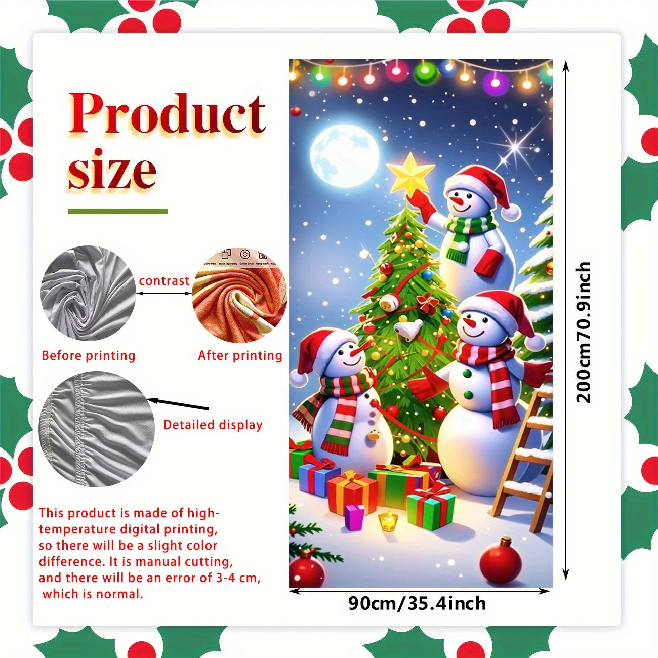 Christmas door casing, snowman decorated Christmas tree,