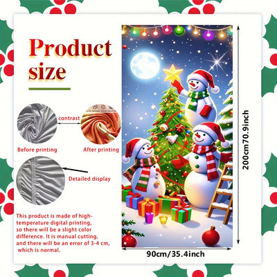 Christmas door casing, snowman decorated Christmas tree,