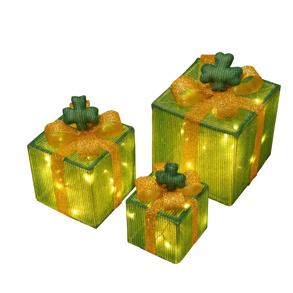 Christmas Decoration 3pcs Transparent Plastic Christmas Gift Boxes With Warm White LED Lights Christmas Tree Skirt Ornament