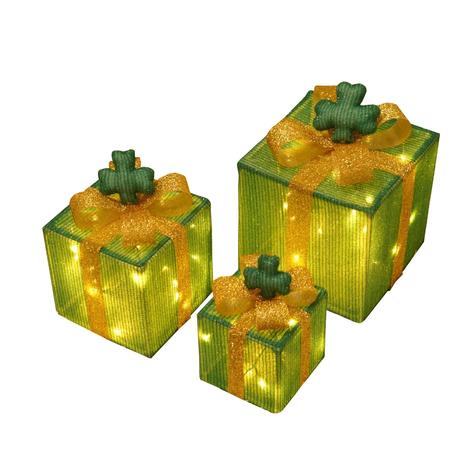 Christmas Decoration 3pcs Transparent Plastic Christmas Gift Boxes With Warm White LED Lights Christmas Tree Skirt Ornament