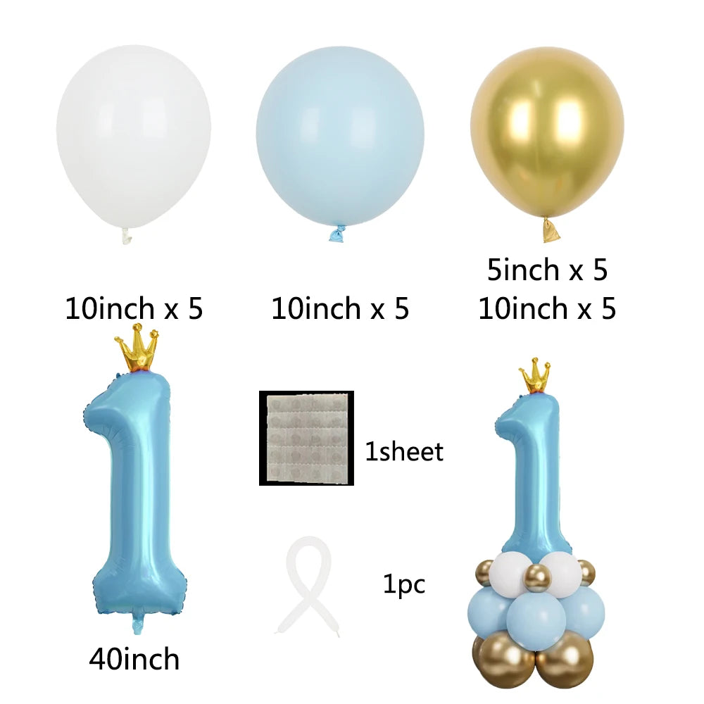 1st Happy Birthday Balloons Set Baby Boy Girl 40Inch Number 1 with Crown ball for Kids Birthday Party Baby Shower Decorations