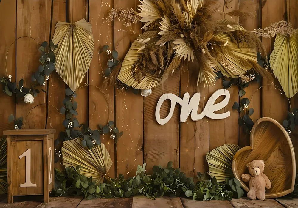 One Year Old Baby Birthday Backdrop Toys Bear White Balloons