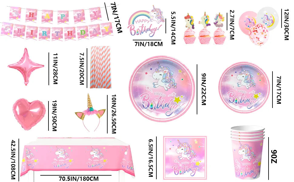 Unicorn Birthday Party Supplies,116pcs Decorations&Birthdays Tableware Set-Unicorn Party Plates Napkins Table Cloth etc
