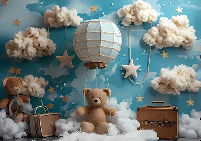One Year Old Baby Birthday Backdrop Toys Bear White Balloons