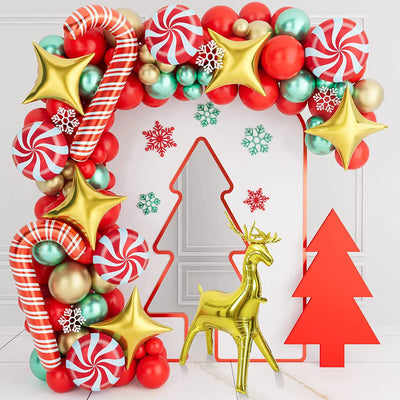 Christmas crutches, candy, golden deer, balloon decoration,