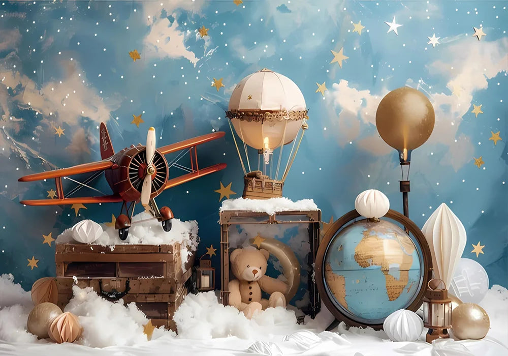 One Year Old Baby Birthday Backdrop Toys Bear White Balloons Children Portrait Photography Background Kids Baby Shower Banner