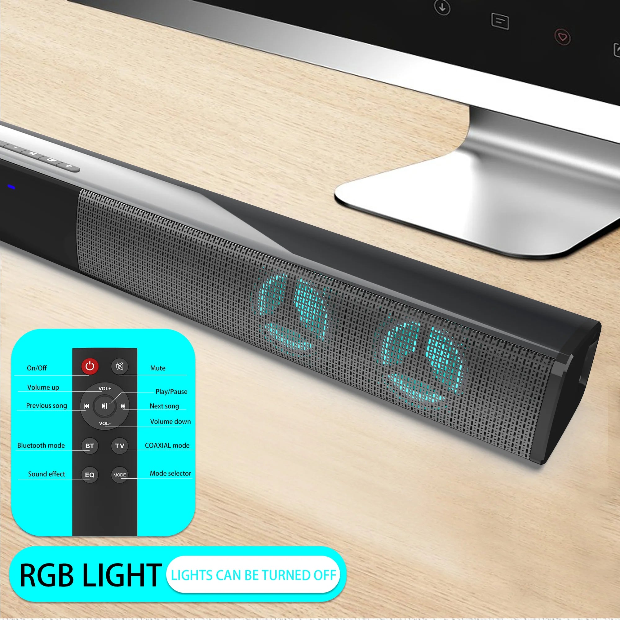 Home Theater 3D Stereo Surround RGB Wireless Speaker Multi-Function Subwoofer Soundbar Support For TV/PC