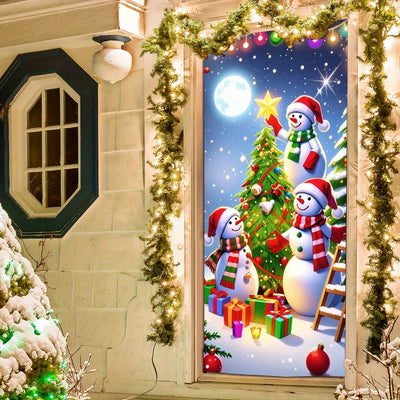 Christmas door casing, snowman decorated Christmas tree,