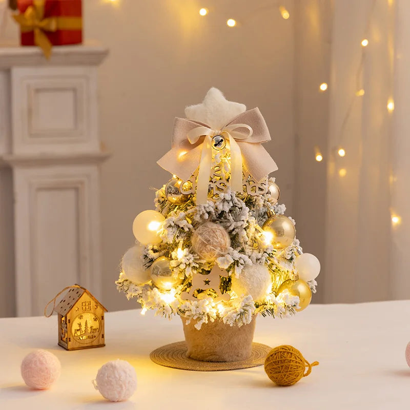 Christmas Tree DIY Set 35cm Xmas Tree with LED Lights Tabletop Ornament for Navidad Party Pine Flocked Snow Tree Decora Gift