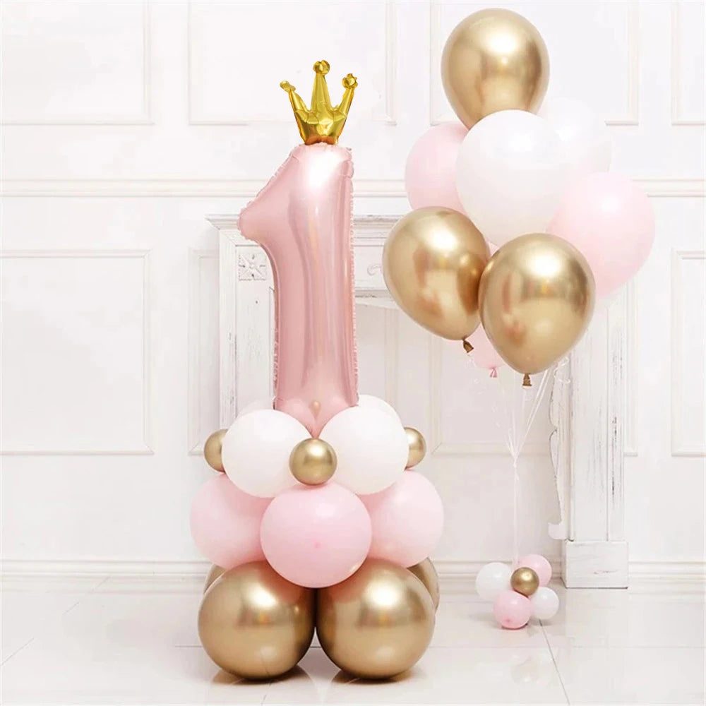 1st Happy Birthday Balloons Set Baby Boy Girl 40Inch Number 1 with Crown ball for Kids Birthday Party Baby Shower Decorations