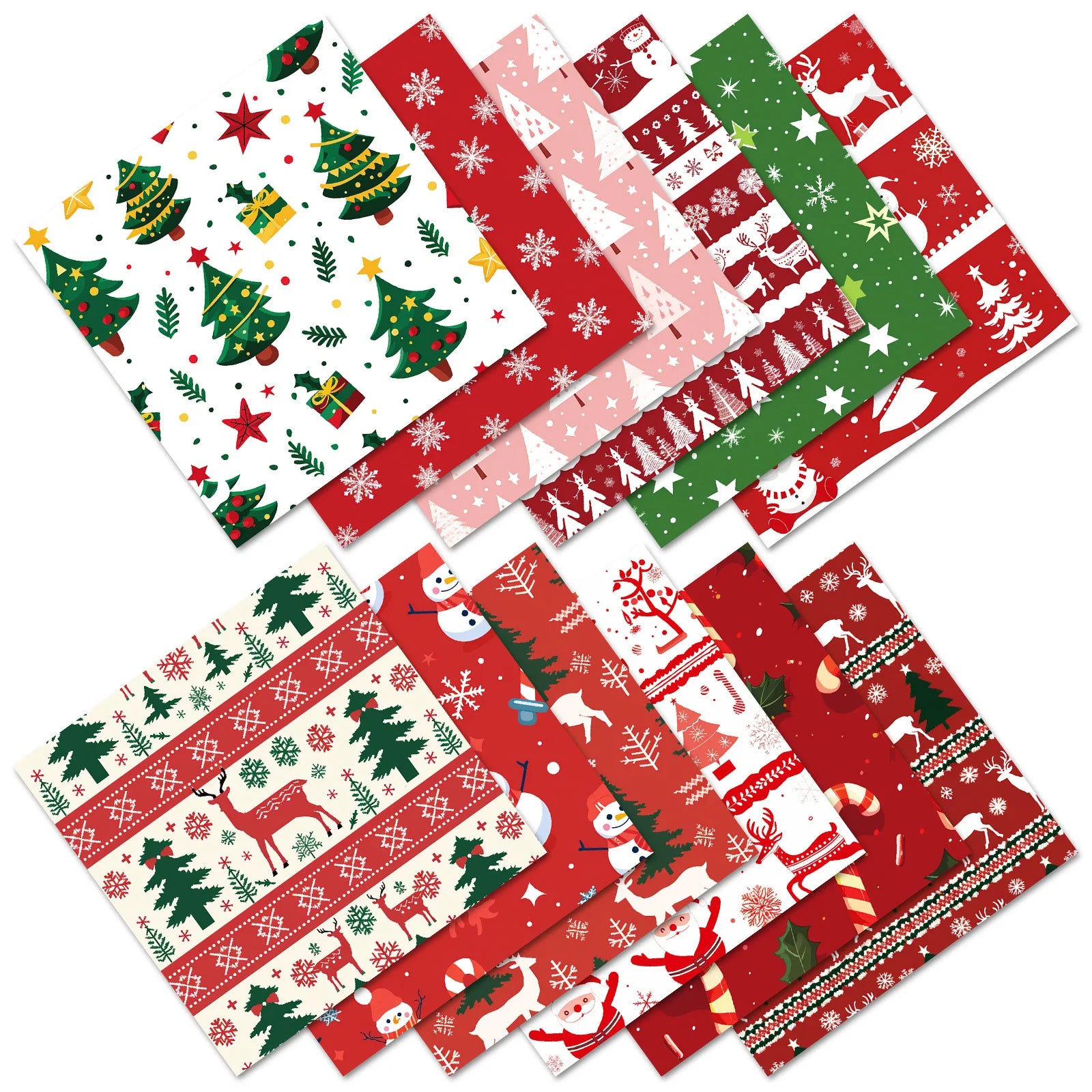 12Zhang/Christmas Decoration Material Paper ，Snowflake Christmas Tree Snowman PatternDIYScrapbook Paper Gift Wrapping Paper
