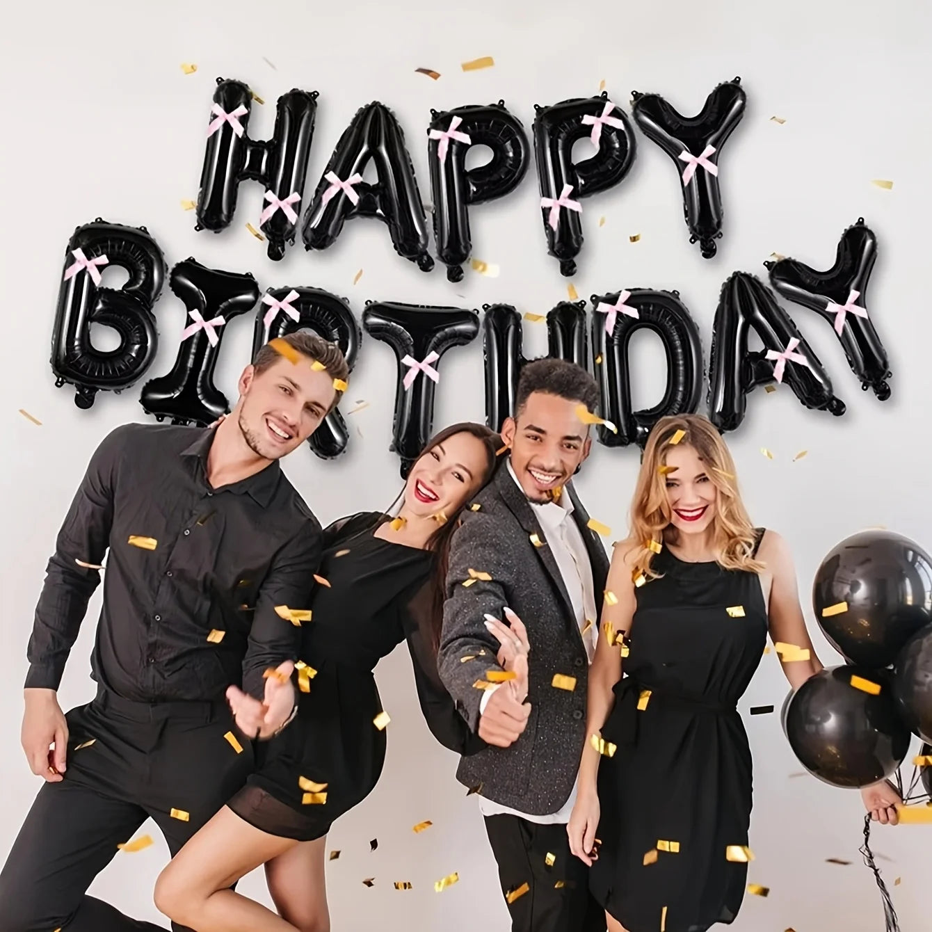 1Set Black White Happy Birthday Pink Bow Balloon Set Girl's Birthday Party Decoration Baby Shower Globos Gift Supplies Letter