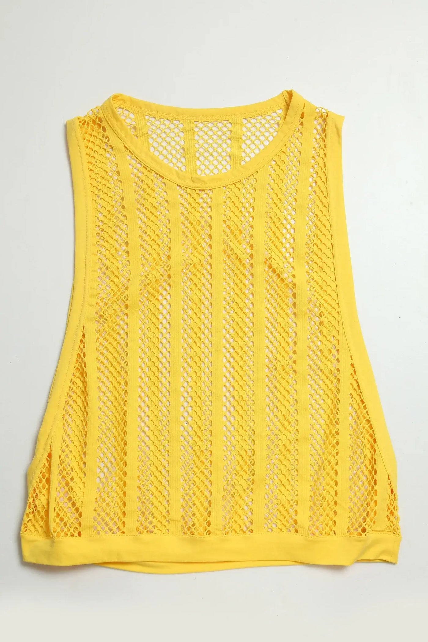 Men Tank Top Sleeveless Undershirt in bright yellow, featuring a stylish mesh design, perfect for spring and summer wear.