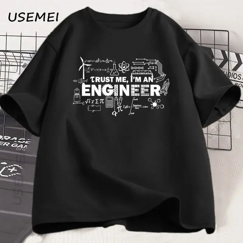 engineer t-shirt for men featuring 'Trust Me, I'm an Engineer' design on a black shirt by USEMEI