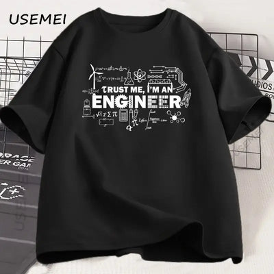 engineer t-shirt for men featuring 'Trust Me, I'm an Engineer' design on a black shirt by USEMEI
