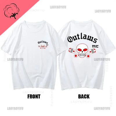 Outlaws MC men T shirt support outlaws t-shirt summer brand front and back design with skull graphic in white color