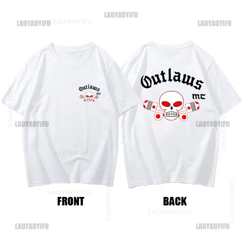 Outlaws MC men T shirt support outlaws t-shirt summer brand featuring front and back designs with skull graphics.
