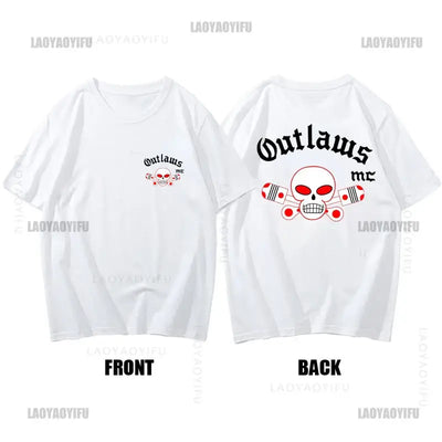 Outlaws MC men T shirt support outlaws t-shirt summer brand featuring front and back designs with skull graphics.