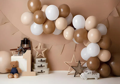 One Year Old Baby Birthday Backdrop Toys Bear White Balloons