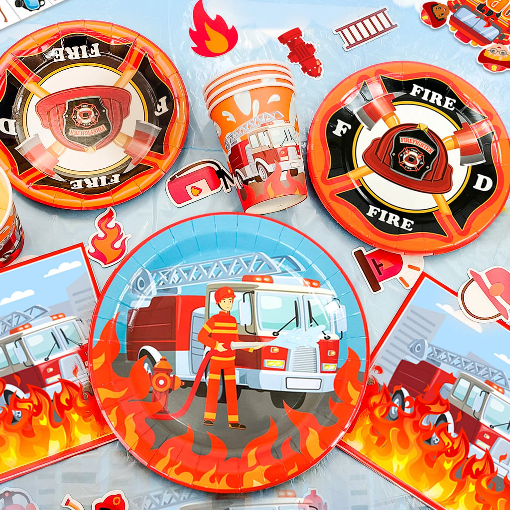 Fire Truck Birthday Party Supplies,95pcs  Birthday Party Decorations for Boys-Firetruck Birthday Balloons Plates Napkins etc