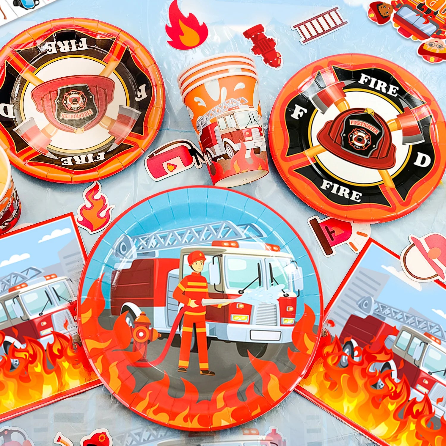 Fire Truck Birthday Party Supplies,95pcs  Birthday Party Decorations for Boys-Firetruck Birthday Balloons Plates Napkins etc
