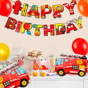 Fire Truck Birthday Party Supplies,95pcs  Birthday Party Decorations for Boys-Firetruck Birthday Balloons Plates Napkins etc