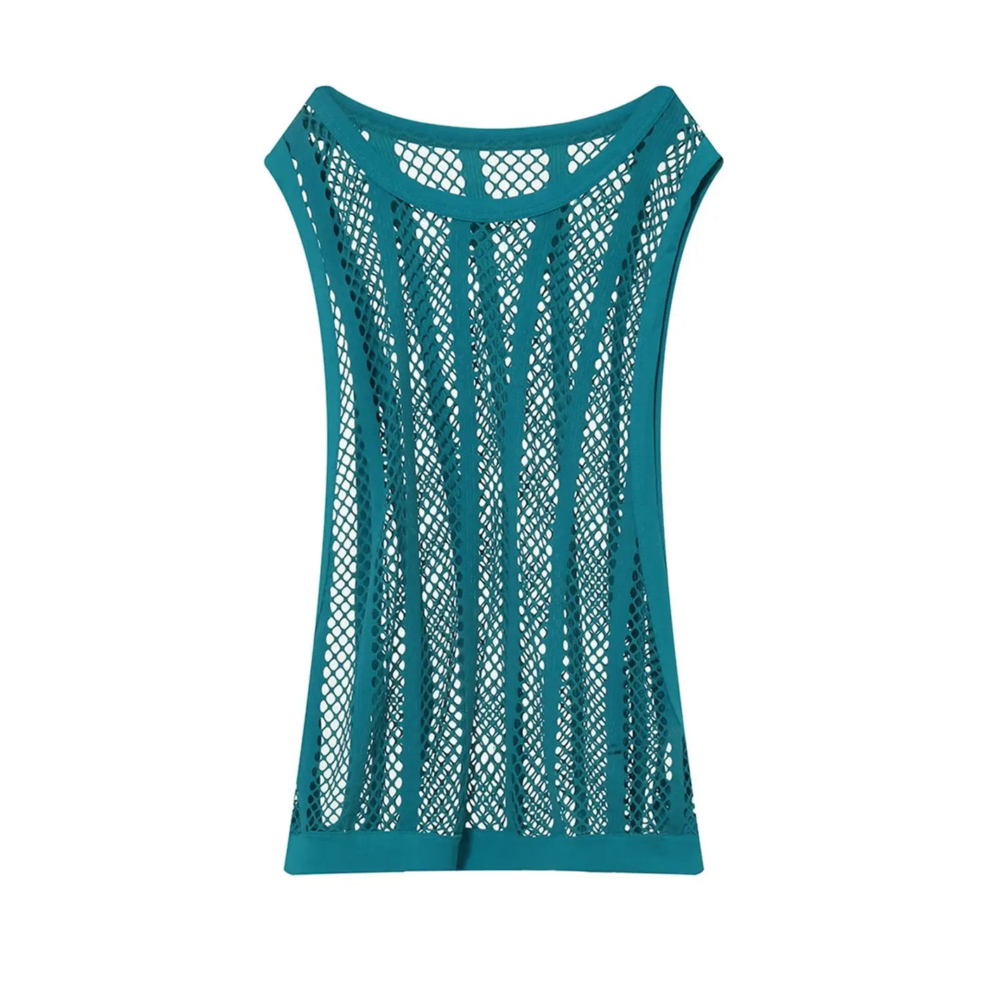 Men Tank Top Sleeveless Undershirt in teal color, featuring a stylish mesh design for a comfortable fit.