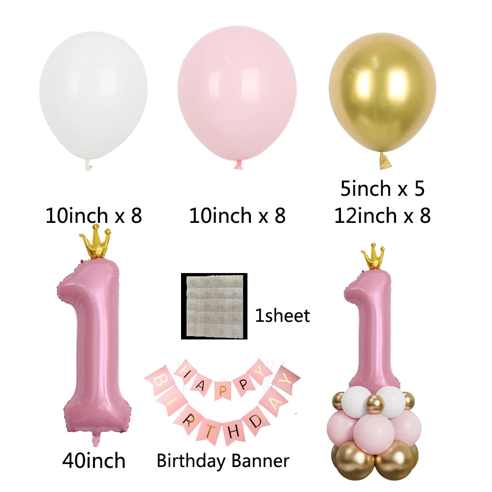 1st Happy Birthday Balloons Set Baby Boy Girl 40Inch Number 1 with Crown ball for Kids Birthday Party Baby Shower Decorations