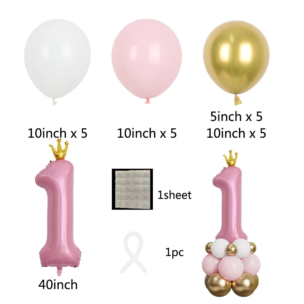 1st Happy Birthday Balloons Set Baby Boy Girl 40Inch Number 1 with Crown ball for Kids Birthday Party Baby Shower Decorations
