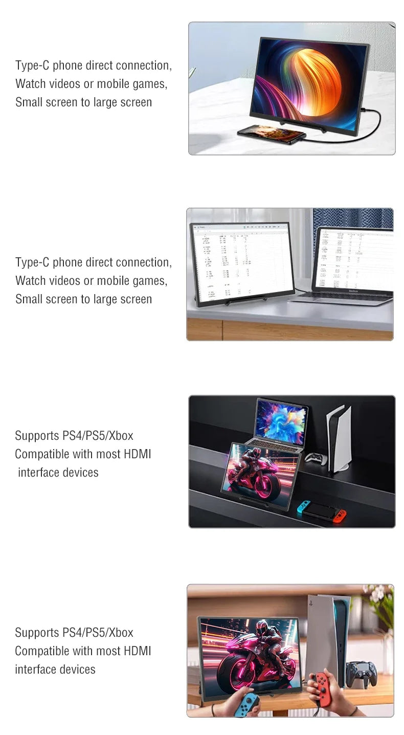 Anmite 10.5-Inch Portable Monitor 1280P HDR 16:10 Low Blue Light For XBox PS4 / 5 Switch Cell Phone PC Loptop Extension