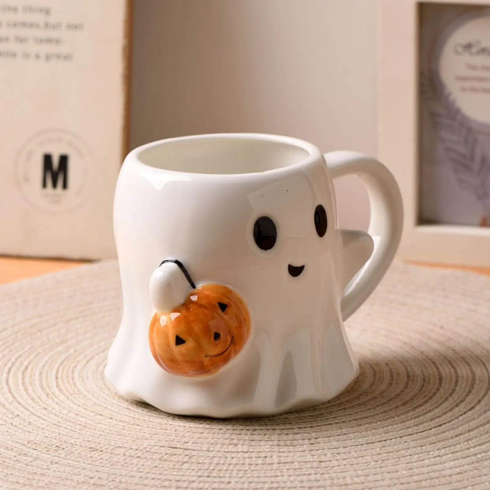 600ML Halloween Coffee Cups Creative Funny Ghost Ceramic Mugs Home Office Drinking Cup for Kids Adults Halloween Birthday Gifts