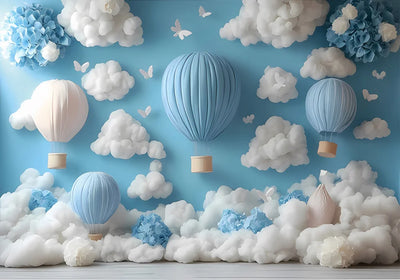 One Year Old Baby Birthday Backdrop Toys Bear White Balloons