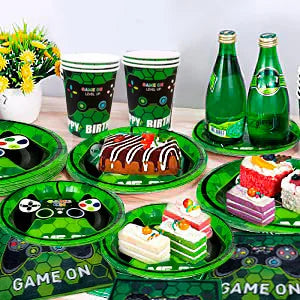 Video Game Birthday Party Decorations for Boys,132pcs Birthday Decorations&Tableware Set-Plates Cups Napkins Tablecloth Balloons