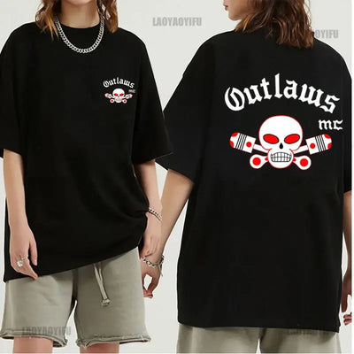 Outlaws MC men T shirt support outlaws t-shirt summer brand black t-shirt with skull design on front and back