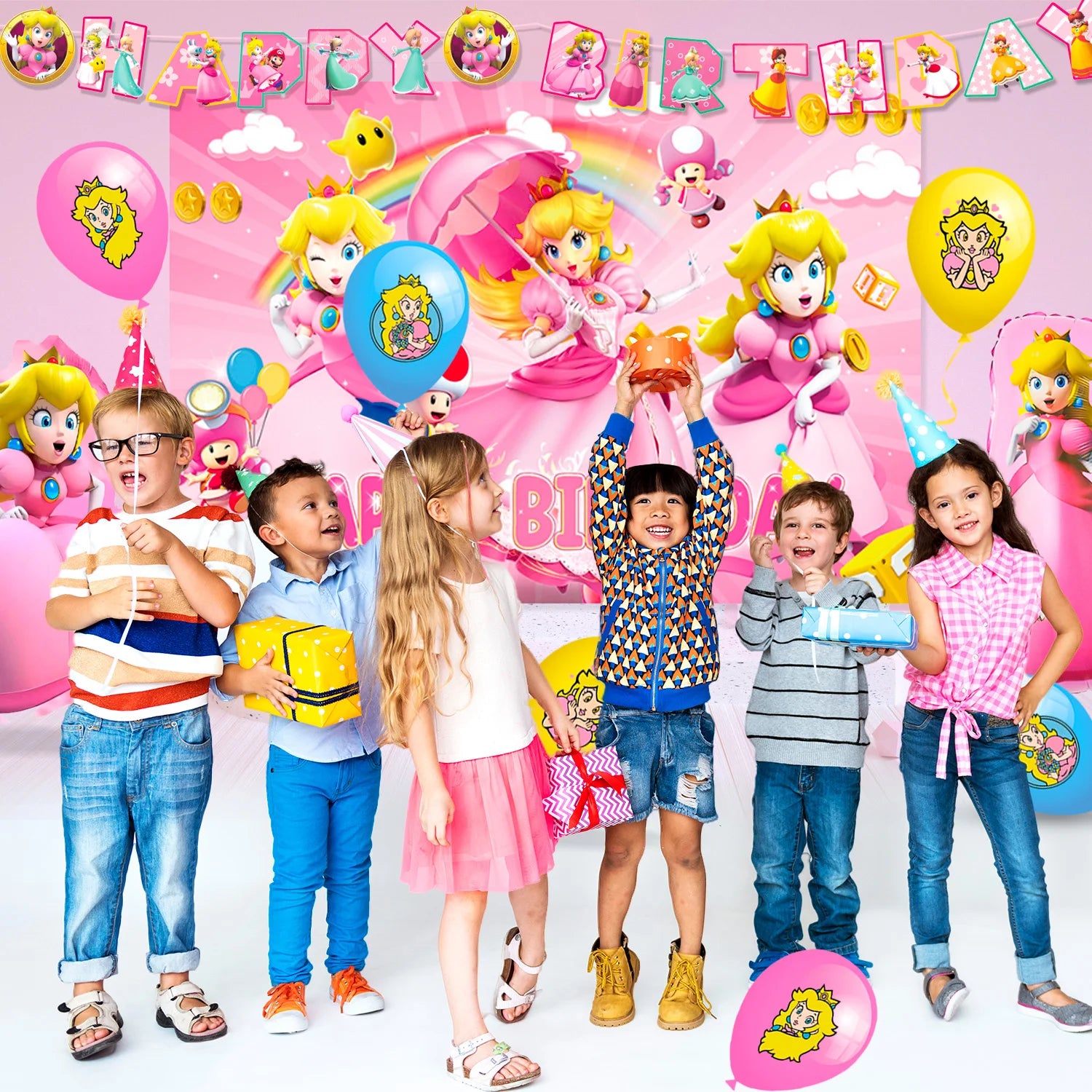 Cartoon Peach Birthday Party Supplies, 114pcs Cartoon Peach Party Decorations & Tableware Set - Party Plates and Napkins Cups