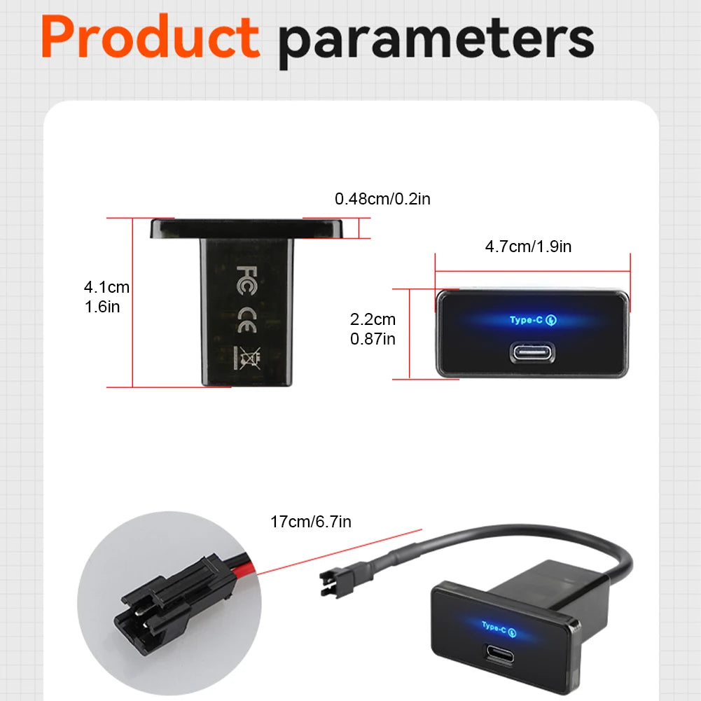 18W/30W RV USB Outlet Adapter Fast Charging Car Charger 12V-24V PD Type C/USB USB Phone Charger Adapter Panel for RV Boat Truck