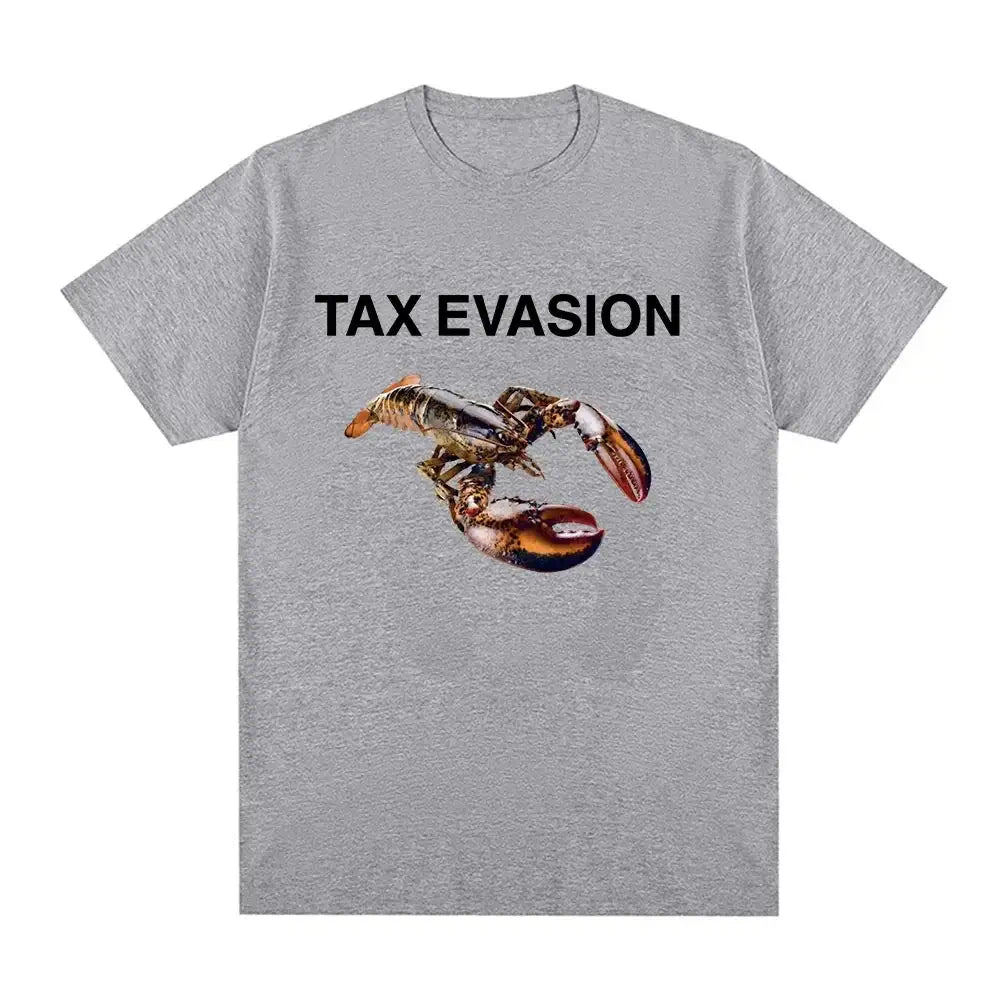 T-shirt Men's Fashion Retro featuring a lobster design with the text 'TAX EVASION' on a gray background.