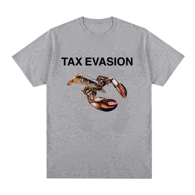 T-shirt Men's Fashion Retro featuring a lobster design with the text 'TAX EVASION' on a gray background.
