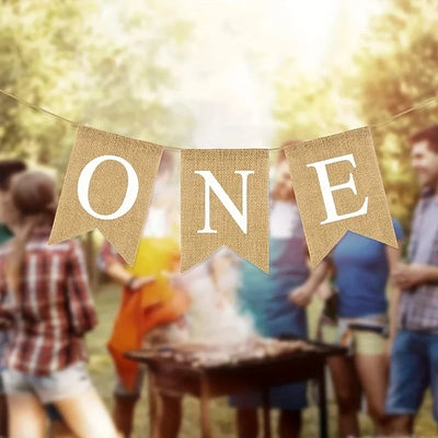 1st Birthday Banner Burlap ONE Garland Boys Girls