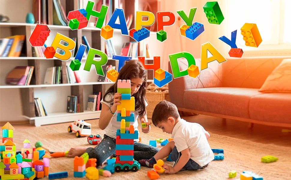 Building Blocks Birthday Party Supplies-66pcs Party Tableware set-Building Block Party Plates Napkins Tablecloth etc