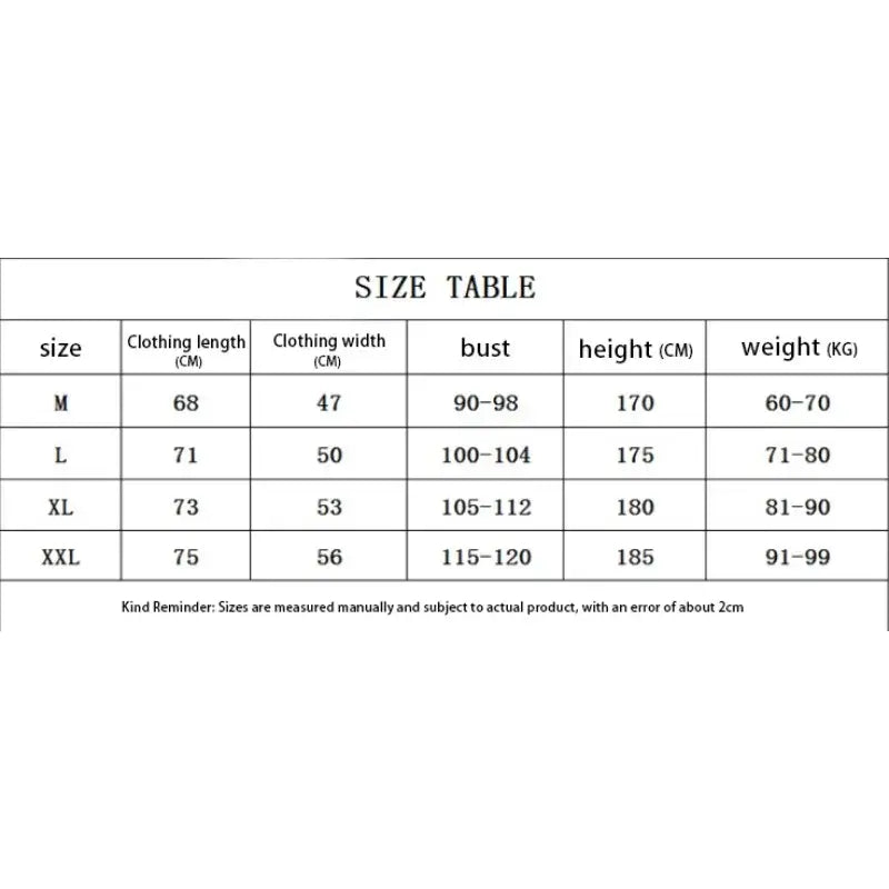 Size table for Gym Top Men Shirt Man Muscle Loose T-shirt Fitness Bodybuilding with measurements for different sizes.