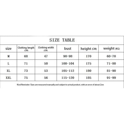 Size table for Gym Top Men Shirt Man Muscle Loose T-shirt Fitness Bodybuilding with measurements for different sizes.