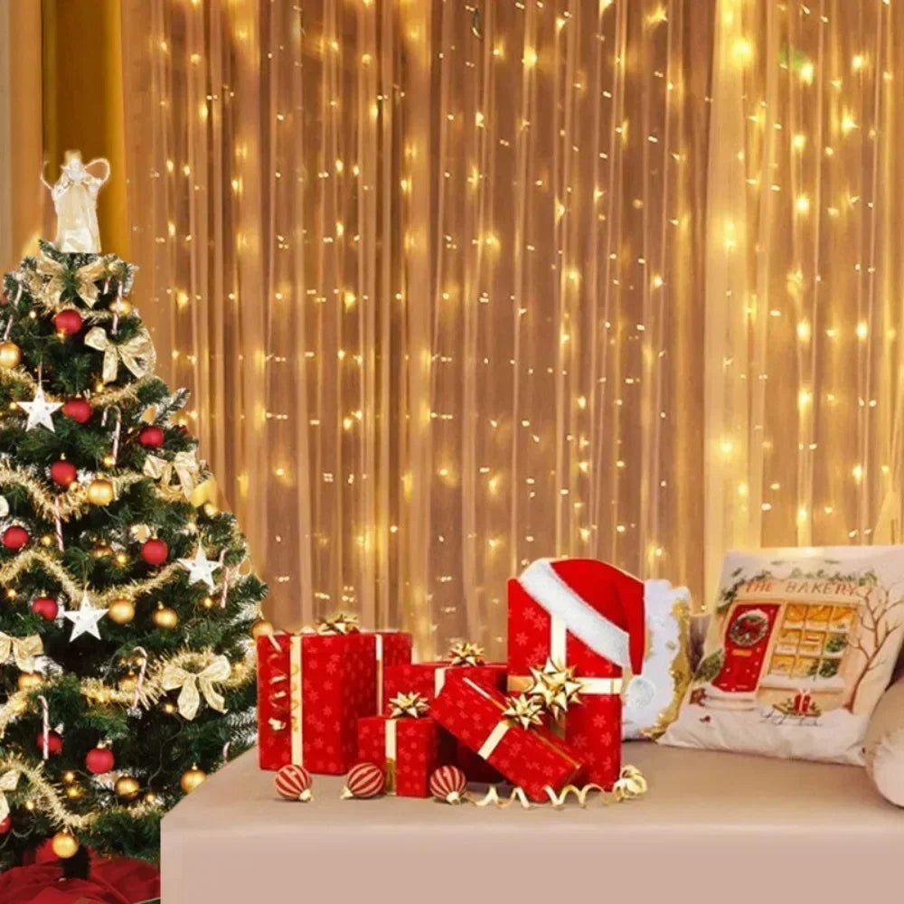 Christmas Lights Curtain Garland Merry Christmas Decorations For Home Christmas Ornaments Xmas Gifts Navidad 2025 New Year Decor