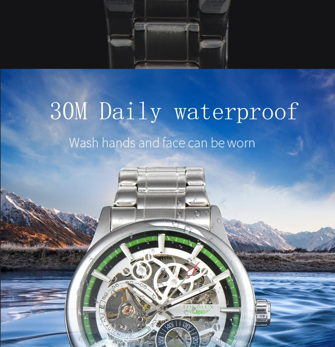 waterproof skeleton mechanical watch