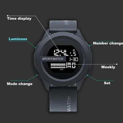 Man Digital Wristwatch Stopwatch Luminous