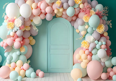 One Year Old Baby Birthday Backdrop Toys Bear White Balloons