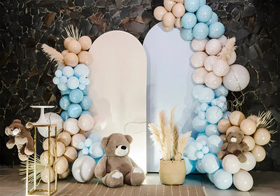 One Year Old Baby Birthday Backdrop Toys Bear White Balloons